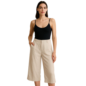12. LINEN Lyocell Trousers EUR 44 by Laura Lebek Neutral Grey Crop Wide Leg
